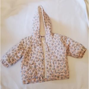 Cacharel Pink Floral Quilted Hooded Jacket, Size 13 months